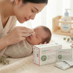 Mẹ dùng gạc nước muối vô trùng Visionary Baby vệ sinh mắt mũi cho trẻ sơ sinh dịu nhẹ